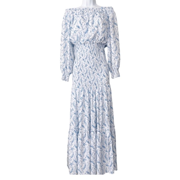 Pink Lily Dresses & Skirts - Pink Lily Romantic Blue Floral OffShoulder Ruched Maxi Dress Medium Cottagecore